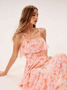 Willow Rêve Women's Pink Bohemian Dreamy Ruffle Layered Dress, Boho Style, Vacation Style - Multicolor - View 5