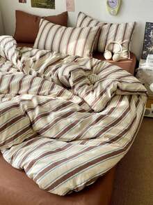 Cirelle 3pcs Retro Striped Duvet Cover Set, Polyester Bedding Set With 1 Duvet Cover And 2 Pillowcases, Soft Breathable Brown Stripes Comforter Cover For Bedroom Decor (No Insert) - Multicolor - View 4