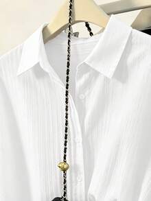 GlowEve CURVE Plus Size Casual Versatile Solid Color Shirt - White - View 5