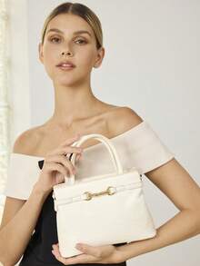 MOTF PREMIUM BOLSO DE MANO CON ESTAMPADO DE CAIMÁN DE MODA - Patrón de cocodrilo beige - Ver 7