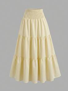 Girlism Teen Girl White,Ruffle Skirt Boho Long Skirt Break Paperbag Waist Frill Trim Ruffle Hem Skirt - Yellow - View 3