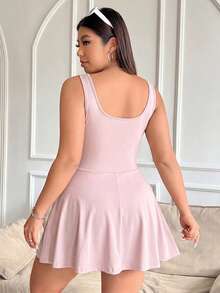 Solflare Lotus Root Pink Plus Size Sleeveless Dress With Pockets, Solid Color Jumpsuit - Dusty Pink - View 2