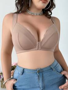 Plus Size Adjustable Front Button Seamless Comfortable Bra - Camel - View 8