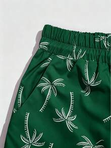 ROMWE MEN Men's Casual Coconut Tree Print Beach Shorts - Green - View 4