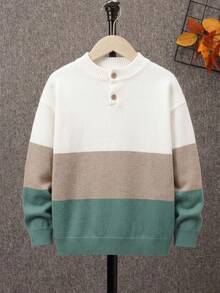 SHEIN Chico preadolescente Jersey de color combinado de hombros caídos de cuello polo - Multicolor - Ver 6