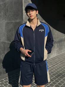 DAZY Men's Letter Print Zip-Up Jacket And Shorts Casual Outfit - Multicolor - View 1
