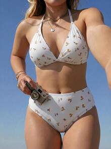 Swim Mod Plus Size Women Floral Bikini Set, Swimwear With Bra And Panty - Multicolor - View 1