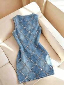 Resyla Đầm tối giản in họa tiết giả denim thời trang nữ - Nhiều màu - Xem 2