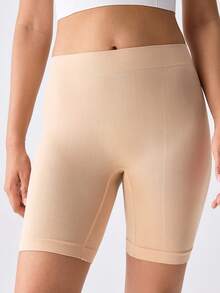 Loungeista Mid-High Waisted Seamless Tummy Control Shorts For Women, Knee Length, Anti-Chafing Cycling Shorts - Apricot - View 4