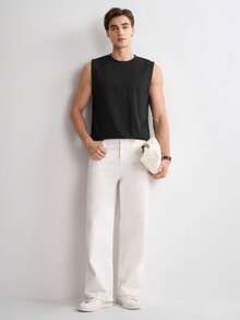 RONVEXI Men Solid Tank Top - Black - View 5