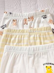 SHEIN Newborn Baby Casual Cute Cartoon Bear Striped Print Footie Pants - Yellow - View 4