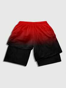 ROMWE MEN Anime Men's Snake Head Print Drawstring Waist Double-Layer Shorts - Multicolor - View 2