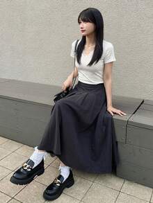 Dazy Tall 高個女款休閒波點與蕾絲拼接長袖T恤 - 黑與白 - 查看 4