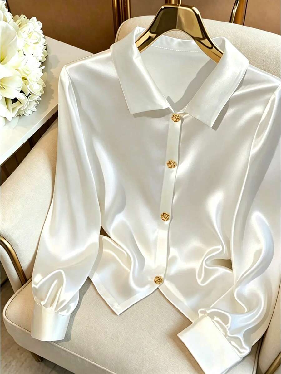 GlowEve Women's Simple Solid Color Casual Daily Shirt Fall Cloth For Women - White - View 1