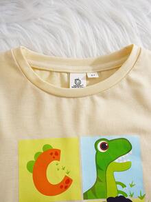 CoComelon X SHEIN Cartoon Dinosaur Print Short Sleeve Casual T-Shirt For Young Boys - Beige - View 3