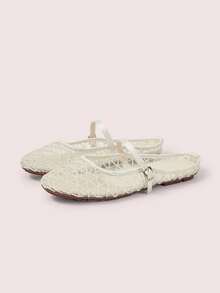 CUCCOO DOLLMOD Women's Shoes, Beige, Plaid Embroidered Upper, Exposed Heel, Round Toe, Flat Bottom, Sweet, Cute, Comfortable And Casual. - Iron mesh - apricot - View 2