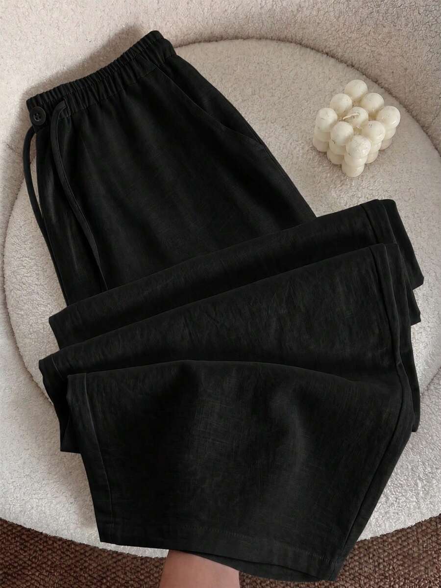 Franclia Women's Casual Crinkle White Long Pants, Suitable For Spring/Summer Daily Commute And Outings - Black - View 1