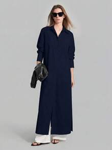 Ontre 2026SS新款休閒寬鬆度假套裝襯衫，棕色長版襯衫，女款襯衫，女款鈕扣襯衫，通勤，夏季商務休閒女款度假海灘生日派對套裝，女教師套裝，女款辦公穿搭 - 棕色 - 查看 9