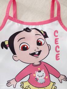 CoComelon X SHEIN 3件組 幼女卡通印花無袖背心舒適夏季外穿上衣 - 白色 - 查看 4