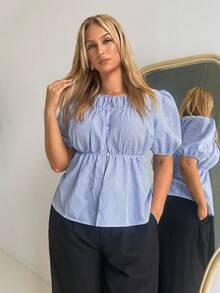 Auralis Top Casual de Verão Listrada Plus Size para Mulheres - Azul - Visão 1