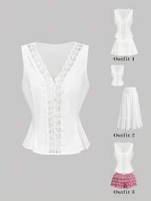 SHEIN MOD Lace Trim Camisole Top For Women Tea Party Brunch Vacation White Summer Elegant Romantic - White - View 1