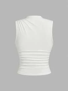Sweetra 3pcs Women's Casual Everyday Commute Minimalist Solid Color Draped Neck Pleated Fitted Camisole, Summer - Multicolor - View 7