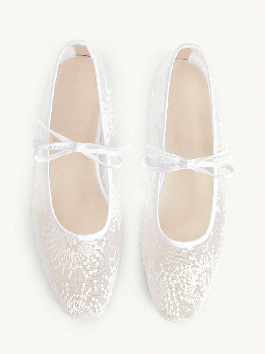 CUCCOO CHICEST French Girl Heart Mesh Shoes Women's Summer Breathable Square Toe Flats - White - View 1