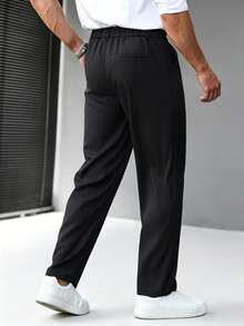 Manfinity Homme Pantalones largos de unicolor versátiles para hombres, para ir al trabajo y negocios - Negro - Ver 2