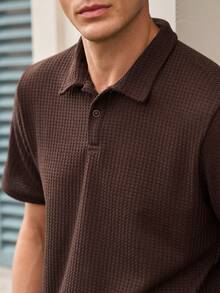 Men's Solid Color Semi-Transparent Golf Shirt, Waffle Thin Casual Short Sleeve Elastic Polo Shirt, Suitable For Leisure Outdoor, Spring/Summer - Chocolate Brown - View 8