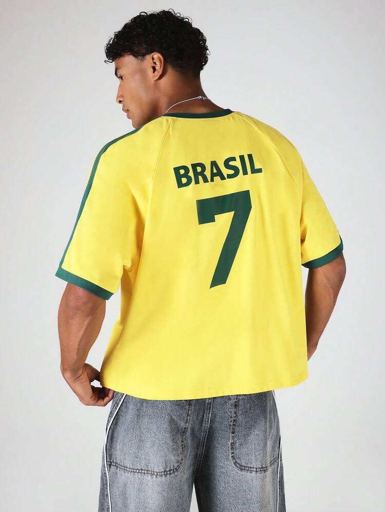 Maglia da calcio numero 7 del Brasile, t-shirt oversize con girocollo e dettagli a contrasto