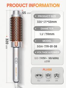 SHEGLAM HAIR It-Curl 熱吹刷，38mm 熱刷，捲髮刷，豐盈熱刷髮根豐盈鬆散捲髮，離子直髮刷，全新升級複合梳齒，負離子功能，2 級溫度，護髮不傷發，快速加熱熱刷適合髮廊、家庭和旅行 - 英規插頭 禮物 粉紅色的 化妝品 海灘 節慶 護髮 假期 夏天 美髮配件 返校 旅行 - 英規插(220-240V) - 查看 11