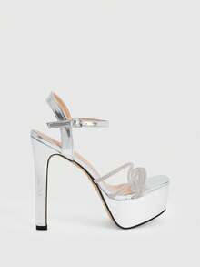 CUCCOO LuxiPop Women's Fashion Rhinestone Strip With Silver Sexy High-Heeled Sandals, Summer Wear, A Must For Travel, Nightclub Style Wear, Y2K - Silver - View 3