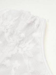 SHEIN Girlism 青少年女孩蕾絲飾邊抓皺肩部優雅長洋裝，適合通勤與正式場合 - 白色 - 查看 6