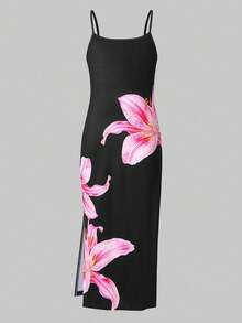 SHEIN Sparklyn 少女碎花修身吊带连衣裙，适合海滩和度假穿着 - 彩色 - 查看 3
