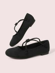 CUCCOO DOLLMOD Women's Shoes, Black, Suede, Cross-Strapped Mary Jane Shoes, Round Toe, Slip-On, Retro Ballet Commuter Dating Flats - Black - View 8