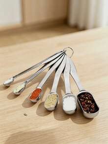 Madebyblanc 6 PIEZAS Juego de cucharas medidoras, Juego de herramientas de medición de cocina de acero inoxidable de alta calidad, para cocinar y hornear, para secos o líquidos, caben en frascos de especias - Plateado - Ver 5