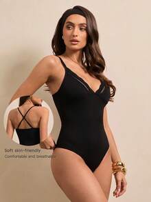 Silquee Mono deportivo sexy de verano con tirantes finos de color liso - Negro - Ver 4