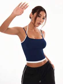SHEIN Sports 运动 T 恤，简约时尚，休闲日常穿着健身吊带背心 - 藏蓝色 - 查看 7