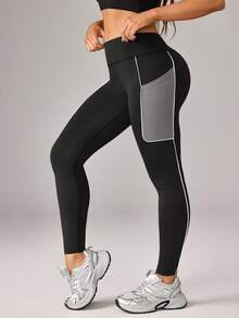 Easithlete Easithlete 女款拼接口袋休閒馬術褲，適合日常穿著 - 黑色 - 查看 3