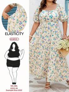 SHEIN CURVE+ Curve 加大码 US22 音乐节、海滨度假、波西米亚风 CURVE PLUS // 女士紫色短袖休闲抽绳腰身优雅连衣裙，适合婚礼宾客、春夏穿着。这款紫色连衣裙优雅迷人，适合日常、外出、约会、下午茶、度假等各种场合。浪漫甜美连衣裙 - 杏色 - 查看 10