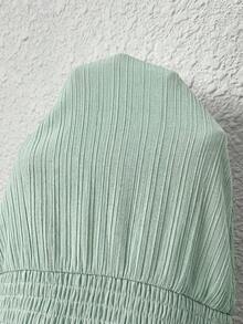 Freevana 大尺碼女款夏季休閒波希米亞商務休閒風貼花寬鬆短袖襯衫 度假鼠尾草綠約會穿搭 - 薄荷綠 - 查看 4