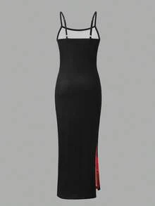 Summer Girls' Sleeveless Maxi Dress, Colorful Fruit Print With Playful Vibe, Fitted Silhouette With Side Slit Hem, Perfect For Outings And Photo Shoots! - Black - View 2