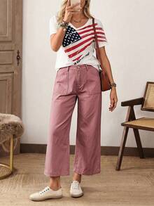 EMERY ROSE Jeans de pierna ancha de unicolor casual y cómodo para tallas grandes - Rosa coral - Ver 9
