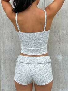 SHEIN EZwear Casual Retro Grey Leopard Print Camisole And Shorts Set, Suitable For Daily Streetwear, Commuting, Dating Gym, Gathering, Autumn/Winter/Summer - Multicolor - View 2