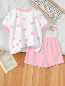 2pcs/Set Toddler Girls' Cartoon Floral Princess T-Shirt And Shorts Set, Sweet & Cute, Comfortable & Versatile, Suitable For Summer Outings, - Multicolor - View 2
