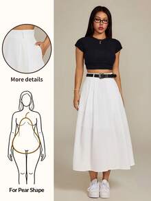 Vivamere Casual Classy Elegant Chic Versatile Solid Color Pleated Skirt Day Office White Autumn,Chic,White, Skirt,Homecoming, Graduation, Work Office Commute - White - View 11