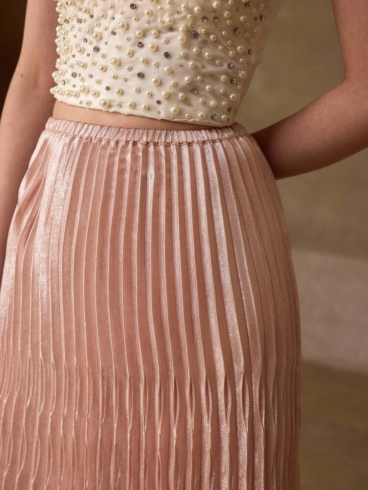 ROMANTIC PLEATED SKIRT WITH ELASTIC WAIST, OVERSIZED ACCORDION PLEATS, WOMEN SUMMER LONG SKIRT