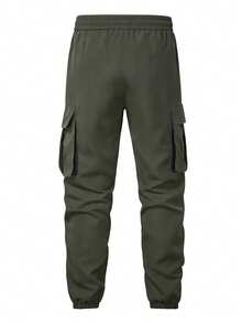 Manfinity Roughcore Men's Casual Elastic Waist Drawstring Cargo Pants - Army Green - View 2