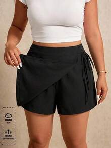 SHEIN Essnce 大尺碼女款素色抽繩休閒百搭日常裙褲 - 彩色 - View 4