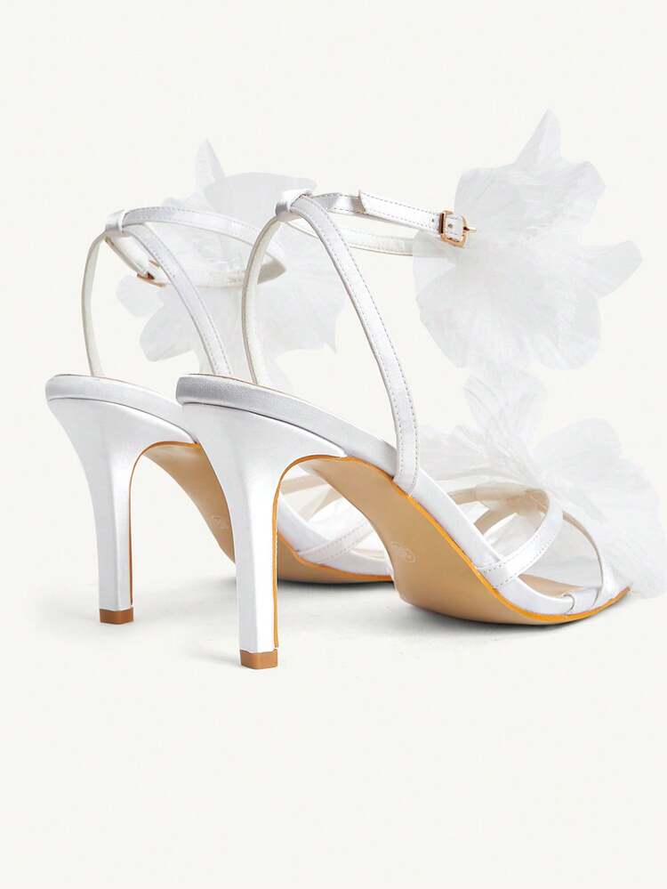 CUCCOO CHICEST Women Shoes Spring And Summer New White Mesh Flower Stiletto Sandals, One-Word Open-Toed Fairy High Heels, Romantic Wedding Style, Bridesmaid Wedding Shoes, Banquet Dress Shoes, Photo Vacation Temperament Versatile Women's Shoes